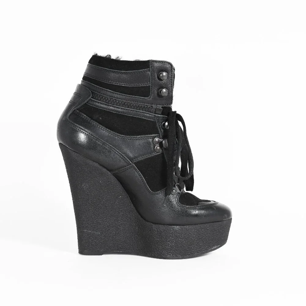 Burberry Black Leather Lace-Up Wedge Boots Women’s Size 38 - Picture 11 of 16